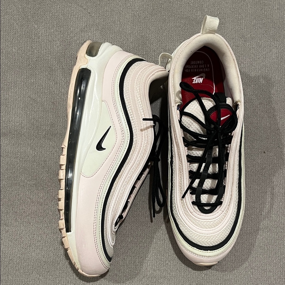 Retro Nike Air Max 97 baby pink and Black Sneakers with Red Accents
